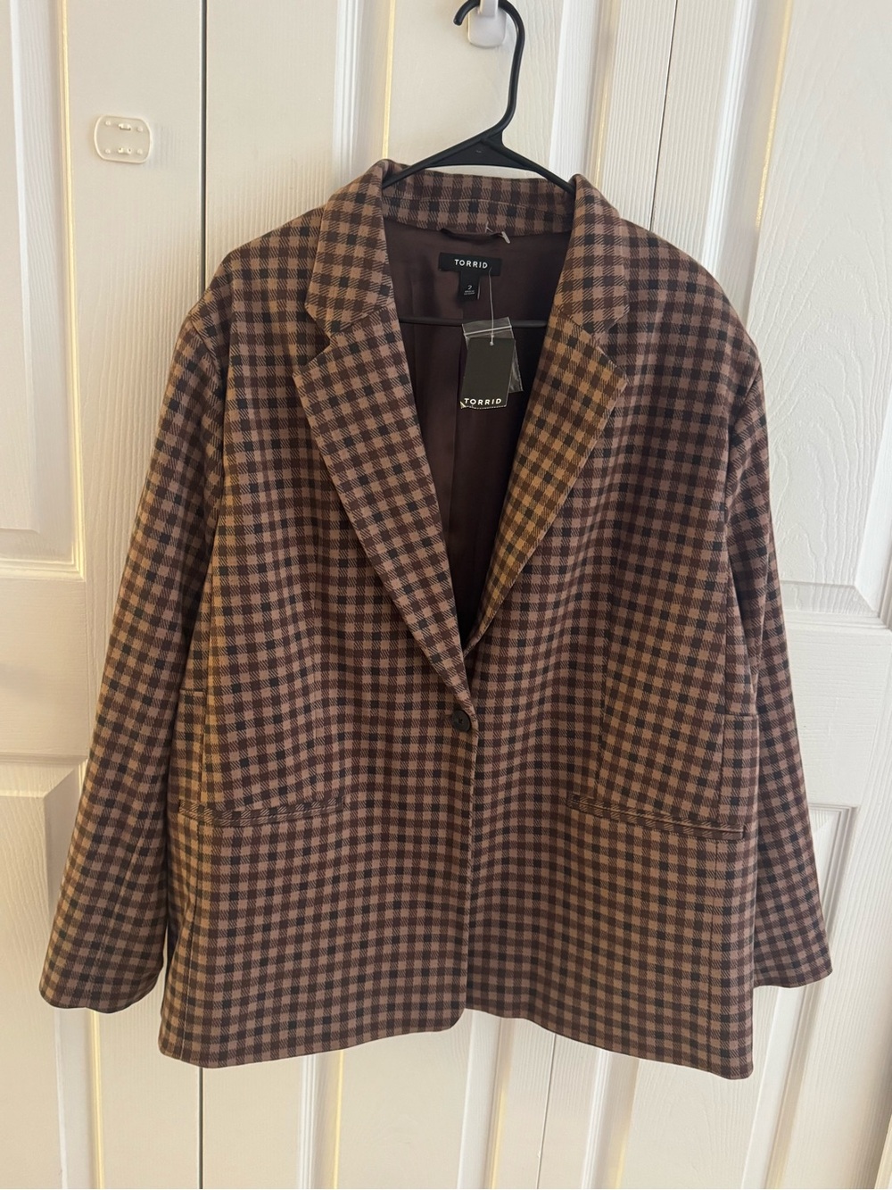 Torrid Brown Gingham Menswear Blazer Size 2 2X NWT Plaid Jacket